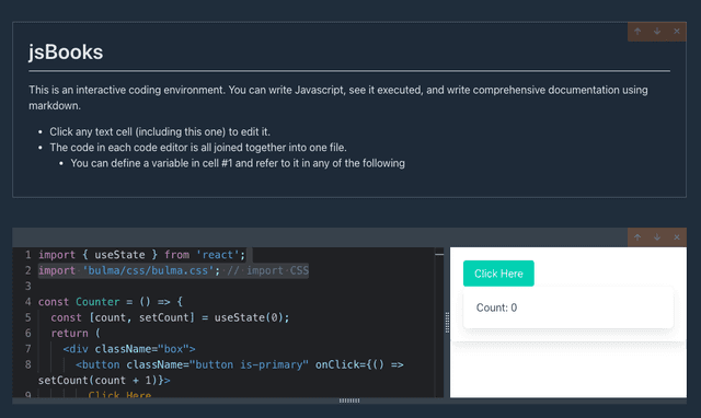 jsBooks - Interactive Notes and Code Cells