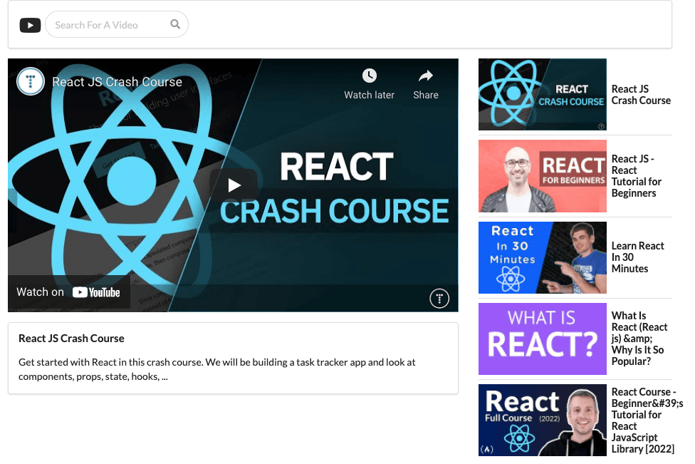 React with Redux Youtube Search